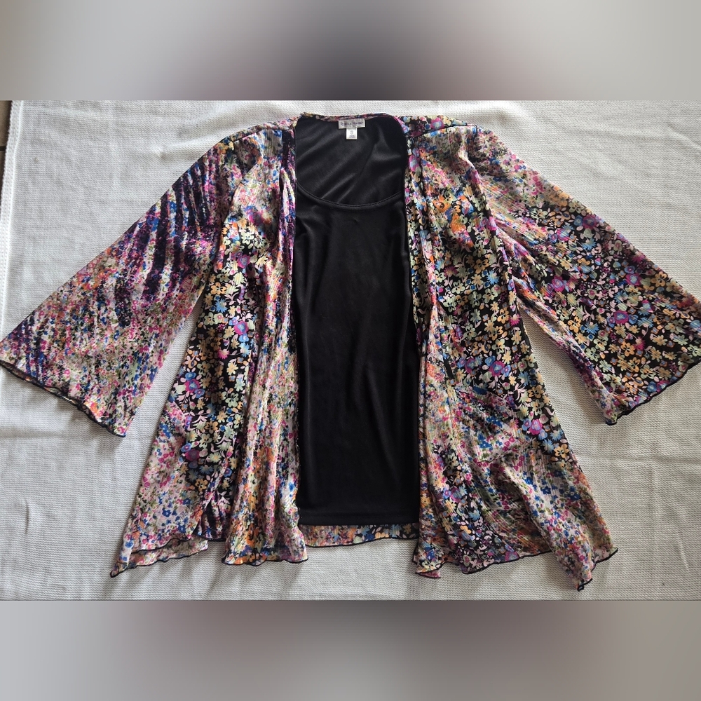 Rebecca Malone Floral Chiffon Kimono Cardigan Sz S Boho Festival Open Front